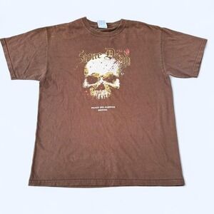Y2K Brown Stone Dead Skull cotton t-shirt Made in Mexico‎ Size Large